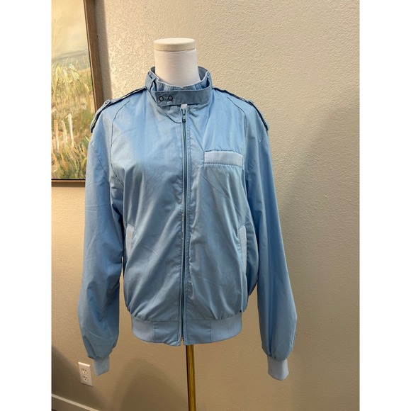 Vintage Other - Vintage Light Blue Bomber Jacket‎ Size 42 Full Zip Epaulettes Korea Made Retro S